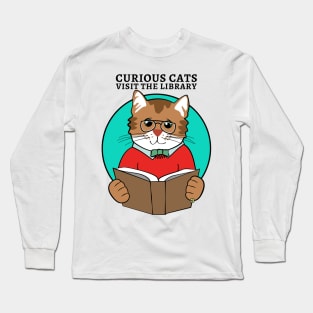 Curious Cats Visit the Library Long Sleeve T-Shirt